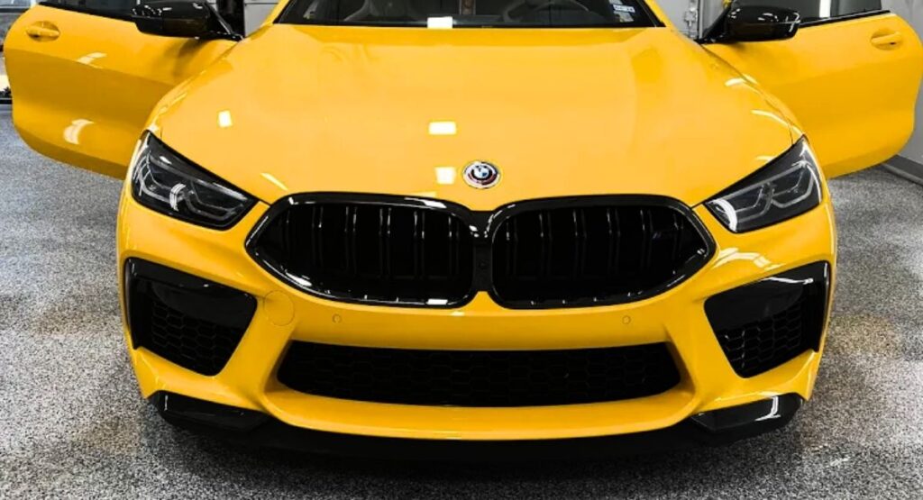 Yellow BMW with Clear Bra Install